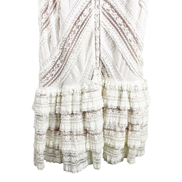 CINQ A SEPT Naya Ivory Lace off the shoulder Fitted Layered Ruffle Dress Size 10 - Picture 5 of 13